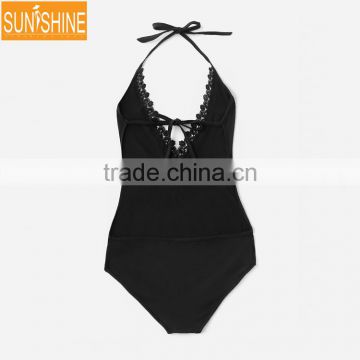 Women'S Fashion Lace Trim Bikinis Swimwear Plus Size One Piece Swimwear