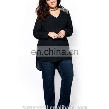 Casual Blouse For Fat Woman Fashion Design Long Sleeve Beaded Lady Blouse photo-4