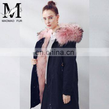 2015 Hot Style Raccoon Collar Coat Fox Fur Lined Parka Jacket Women