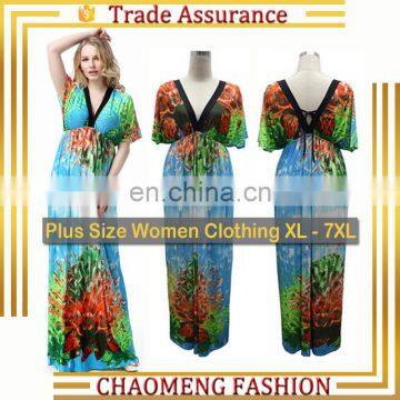 7035# Wholesale Bohemian Long Summer Sundress Casual Beach Maxi Women Dress Floral Print Plus Size Style Clothing