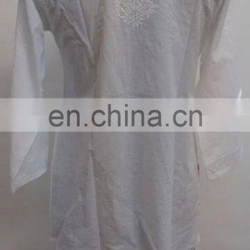 Cotton Chicken Embroidered Women Tunic White Chicken Dress Indian Shirt Top Blouse From Wholesaler photo-3