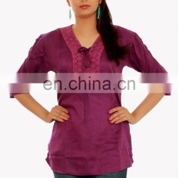 Designer lady top embroidered 3/4 sleeve Straight hem exporter india