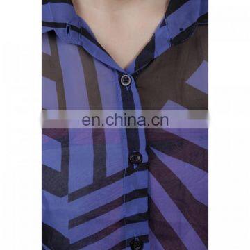 Stylish Blue And Black Printed Top for Girls photo-5