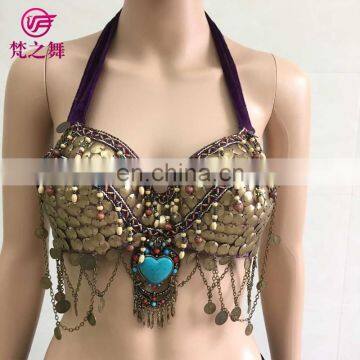 Full Copper Sequins Decorated Performance Tribal Belly Dance Bra photo-2