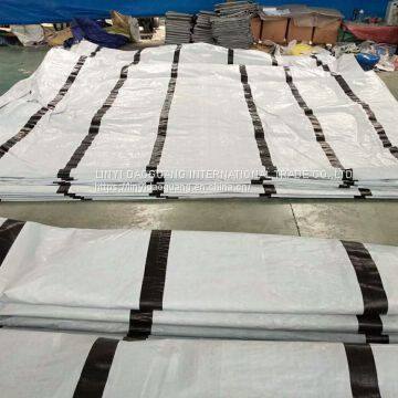 WHITE PE TARPAULIN WITH BLACK BANDS