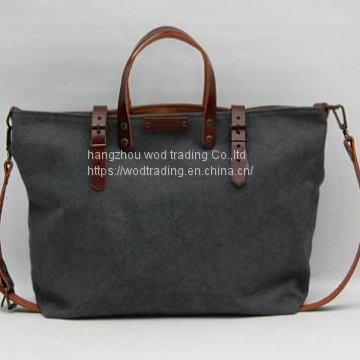 waxed canvas  bag with leather handles