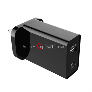 5V 3A 9V 2A 12V 1.5A 30W USB C PD Charger With Fireproof Material + ABS UK Plug
