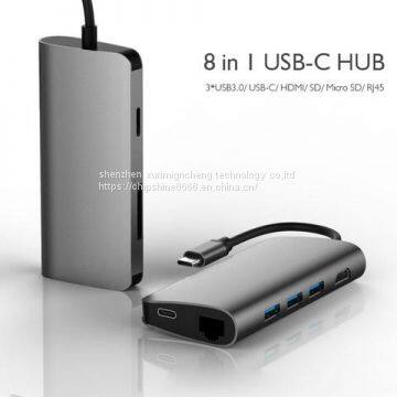 Chipshine 8 in 1 Aluminum Type-C Pro Hub Adapter With 4K HDMI Port, RJ45 Port, VGA Port, USB-C Data, SD/Micro Card Reader, USB 3.0 Compatible With Type-C Phone and Computer photo-2