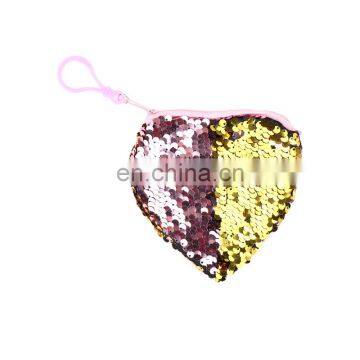 Girl Reversaible Heart Shape Sequin Coin Purse Mermaid Spiral Wallet Baby Bag With String photo-3