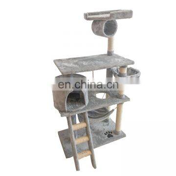 Big Cat Tree House Grey Cat Climbing Frame Cat Tower With Hammock photo-4