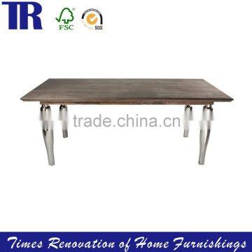 Wood Clapboard Table,Rectangular Table,Stainless Steel Leg Table