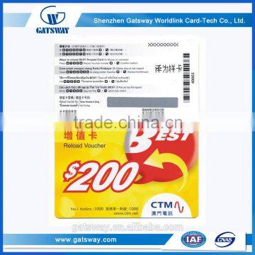 Cheap Offset Printing PVC/paper Scratch prepaid Phone Calling Card