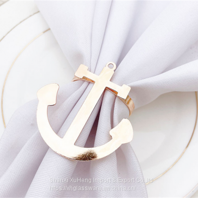 Eco-friendly Metal Gold Ship Anchor Napkin Rings Serviette Holder for Wedding Party Restaurant Home Table Decoration photo-3