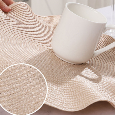 Wave Edge HOME COLLECTION Round 15 Inch Braided Woven Polypropylene Plastic Placemats (green ), Set of 4 photo-3