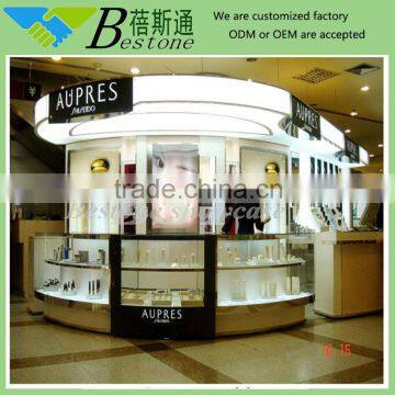 Retail store fixtures cosmetic kiosk with glass shelves