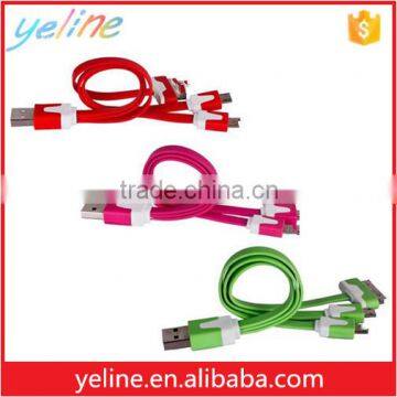hottest selling colorful multi use 3 in 1 flat USB cable for mobile phone