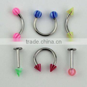 Surgical steel banana ring ,eyebrow piercing with acrylic cone or ball