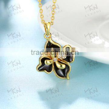 OEM/ODM available rhinestone folwer nacklace,black gem necklace,gold plated necklace