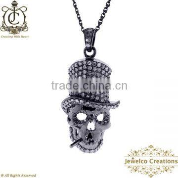 925 Silver Smiley Skull Diamond Pave Charm, Designer Diamond Charm Pendant Diamond Silver Pendant, Natural Diamond Pave Charm