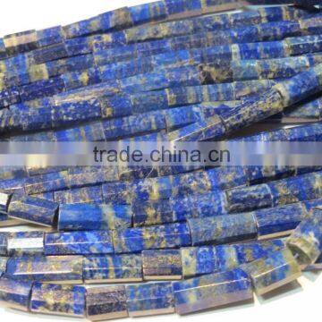 21 Inch Long Strand Natural AAA Grade Pyrite Infused Lapis Lazuli Faceted Large Tube Stone Beads photo-3