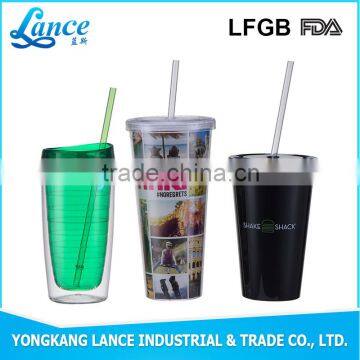 New product wholesale double wall large plastic cup with straw