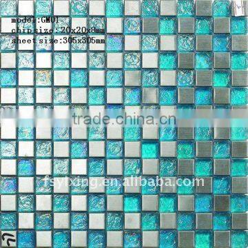 High quality blue and silver metal and glass mosaic tile