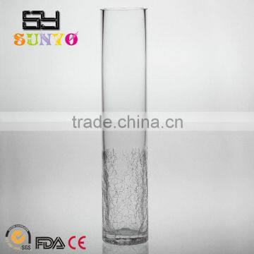 Clear Straight Glass Vase with Bubble Bottom for Home Decoration