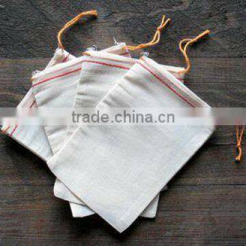 6 * 8 Cotton Muslin bag Single drawstring with Red Hem and Orange drawstring