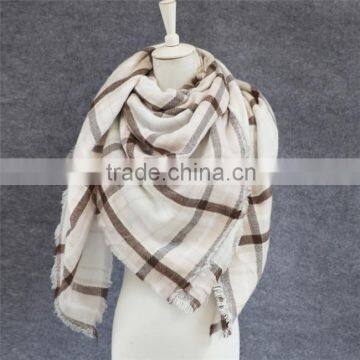 Handwoven pure cashmere tartan scarf,cream plaid scarf