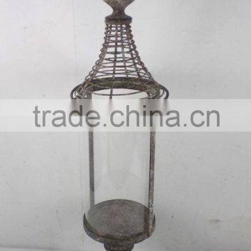 8009457MC- pillar metal candle lantern w/spiral wire top