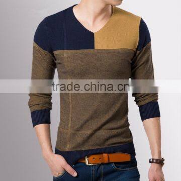 2015 mens winter contrast color v-neck tight pullover sweater