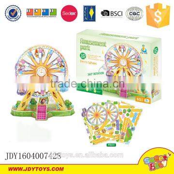 Amusement park series 3D puzzle game with light and music ferris wheel 360 degree rotation 65pcs