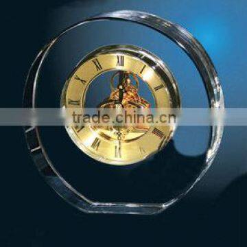 Round gold mechanical crystal table clock