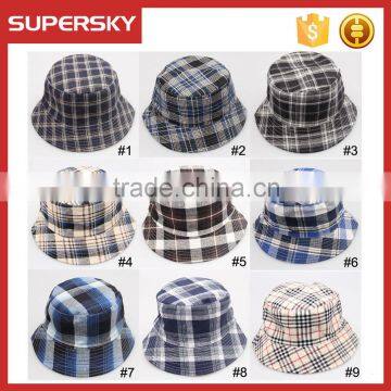 A-1538 fishmen travel plaid pattern bucket hat outdoor men plaid printed bucket cap men plaid bucket hat