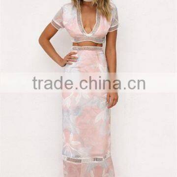 Latest Floral Print Dress Fashion Dress Two Piece of Maxi Dress for Women photo-4