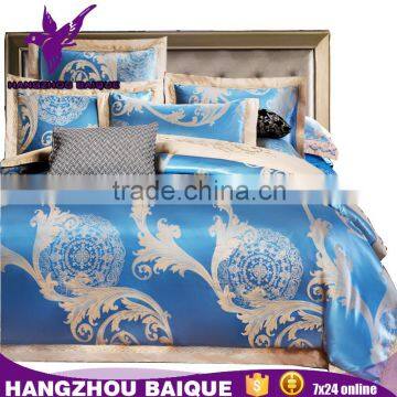 King Size Jacquard Cotton Sateen Blue Beautiful Bed Sheet Set