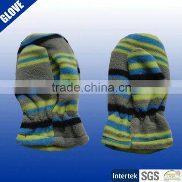 Printed stripe pattern fleece gloves polar fleece glove