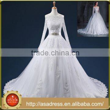 ASAP-11 Off the Shoulder Lace Appliques Sequins Court Train Ball Gown Wedding Dresses with Jacket