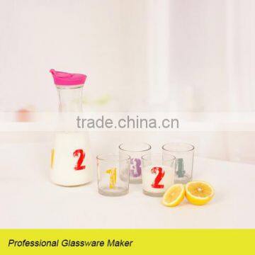 new design 5pcs glass milk set with red plastic lid