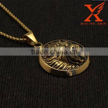 Stainless Steel Black Gold 3D Animal Lion Head With Black Eye Shape Style Pendant