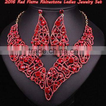 2016 Red Flame Rhinestone Ladies Jewelry Set/ fashion statement necklace jewelry set