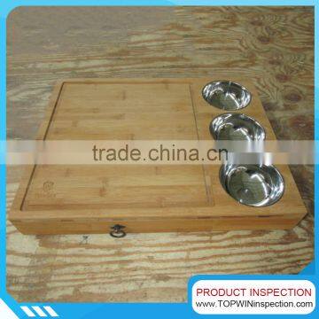 Cutting board with stainless steel bowls quality control