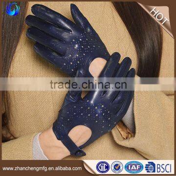 Factory custom women blue driving gloves sheepskin leather gloves