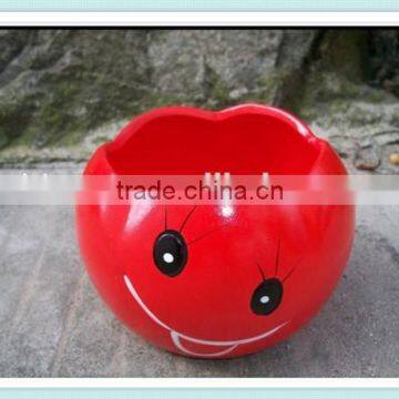 red color ceramic smile face flower pot cartoon mini flower pot