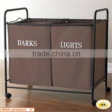 New Design Waterproof Oxford 2 Bins Bags Laundry Sorter Cart With Wheels photo-2