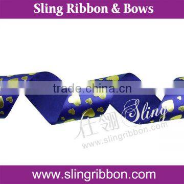 5/8" Heart Gold Foil Printing Satin Ribbon