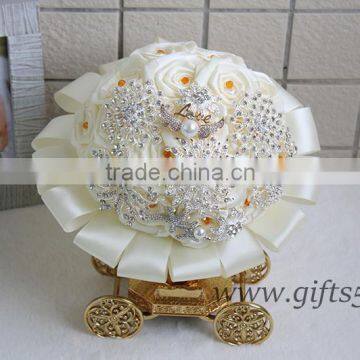 Wedding Bouquet Purple Pink White Roses Bridal Bouquet With Pearls photo-2