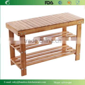 Factory Natural Bamboo Shoe Bench 2-Tier Shoe Storage Racks Shelf Organizer