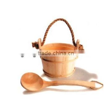 Wooden sauna drum and spoon