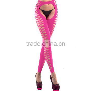 Opaque Pink Crotchless Women Pantyhose